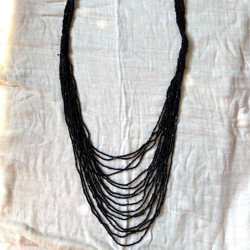 Long black beaded necklace